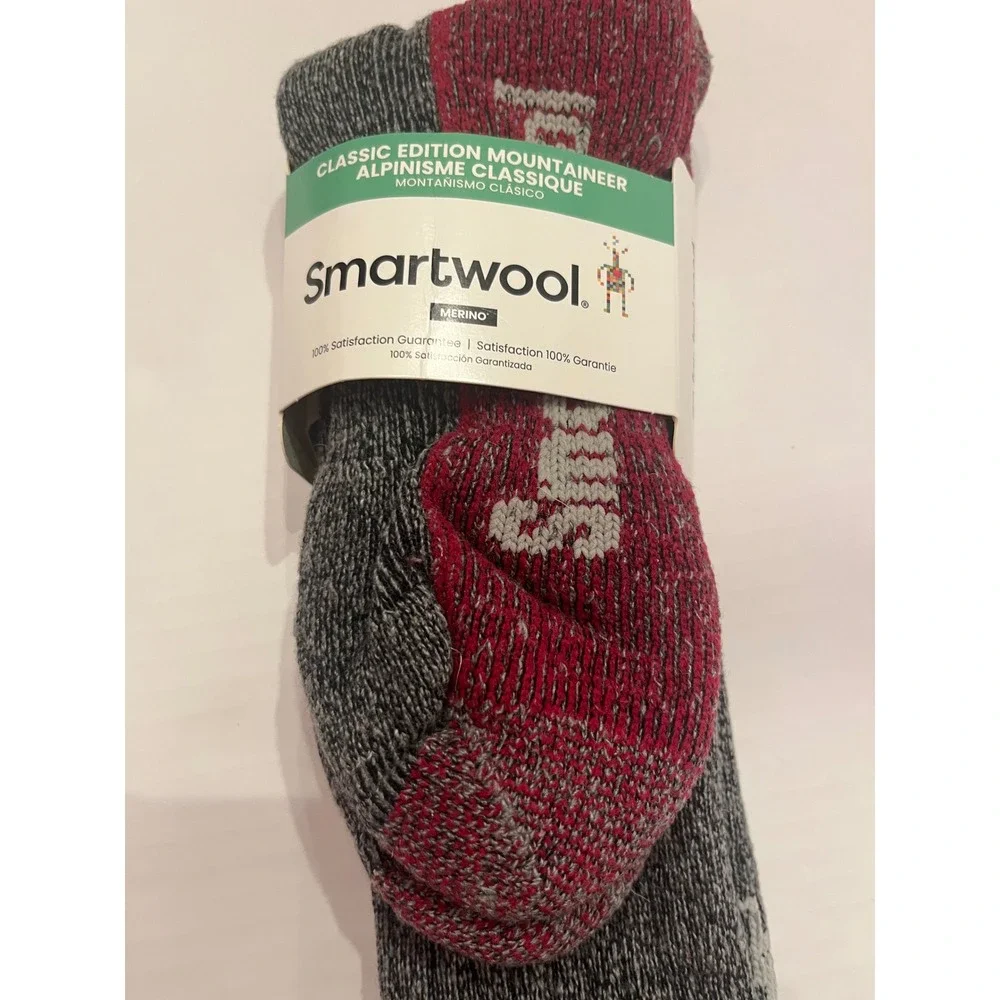 Smartwool Classic Edition Mountaineer Merino Wool Socks Gray Red Large Large